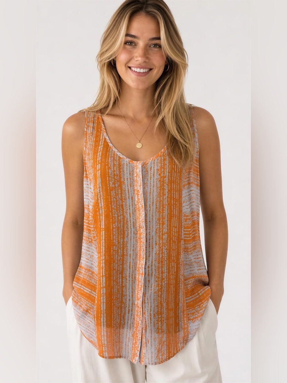ZOA New York Orange & White‎ Patterned Top